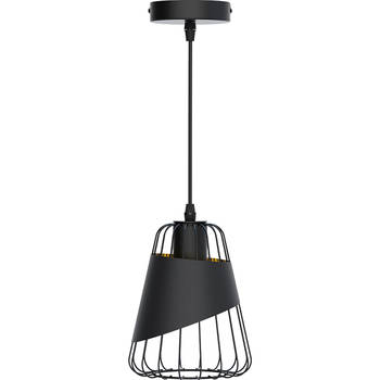 LED Hanglamp - Hangverlichting - Aigi Pendin - E27 Fitting - Ijzeren Frame - Retro - Klassiek - Zwart - Aluminium