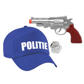 Politie verkleed cap/pet blauw met pistool voor volwassenen - Verkleedhoofddeksels