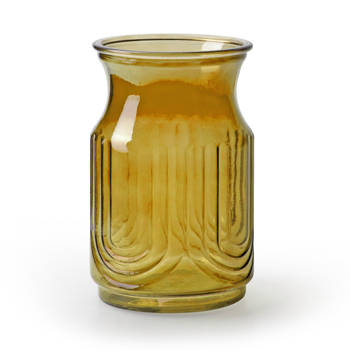 Bloemenvaas - amber geel/transparant glas - H20 x D12.5 cm - Vazen