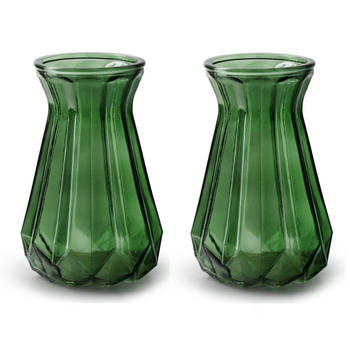 2x Stuks Bloemenvazen - groen/transparant glas - H18 x D11.5 cm - Vazen