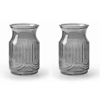 2x Stuks Bloemenvazen - smoke grijs/transparant glas - H20 x D12.5 cm - Vazen