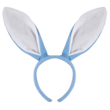 Konijnen/bunny oren licht blauw met wit voor volwassenen 27 x 28 cm - Verkleedhoofddeksels