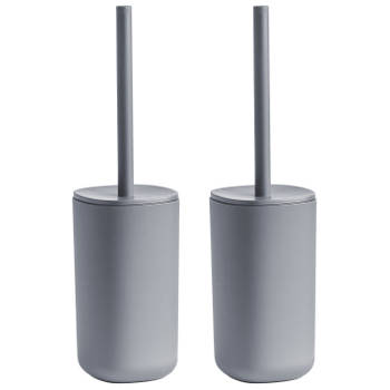 2x Stuks WC/Toiletborstel houder kunststof - grijs - D9 x 35 cm - modern - Toiletborstels