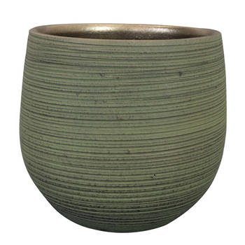 Ter Steege Plantenpot - keramiek - donkergroen - stripes - 22x20cm - Plantenpotten