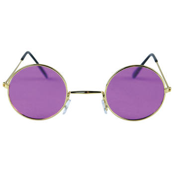 Paarse hippie flower power zonnebril met ronde glazen - Verkleedbrillen