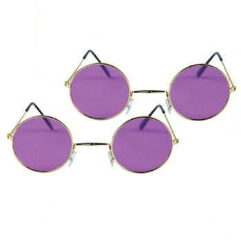 Paarse hippie flower power set van 2 zonnebrillen met ronde glazen - Verkleedbrillen