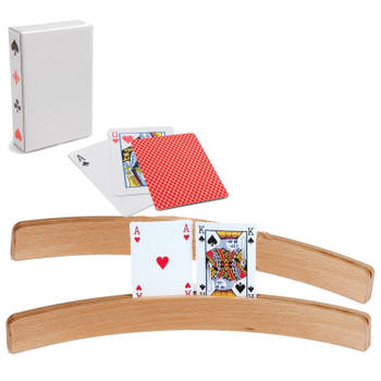 2x Speelkaartenhouders hout 50 cm inclusief 54 speelkaarten rood - Speelkaarthouders
