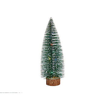 Krist+ Mini decoratie kerstboompje - met licht - H30 cm - groen - kunststof - Kerstdorpen