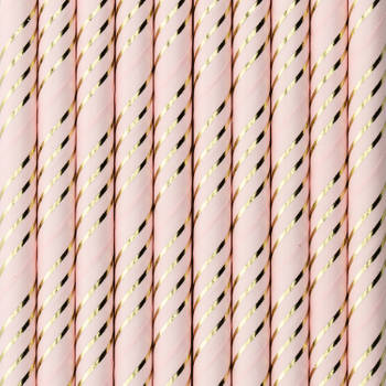 Drinkrietjes - papier - 50x - roze/goud strepen - 19,5 cm - rietjes - Drinkrietjes