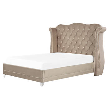 Beliani AYETTE - Tweepersoonsbed-Beige-Fluweel