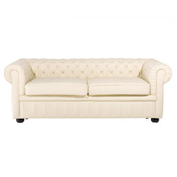 Beliani CHESTERFIELD - Driezitsbank-Beige-Leer