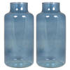 Floran Bloemenvaas Milan - 2x - transparant blauw glas - D15 x H30 cm - melkbus vaas met smalle hals - Vazen