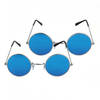 Blauwe hippie flower power set van 2 zonnebrillen met ronde glazen - Verkleedbrillen
