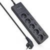 Stekkerdoos - 5-voudig - 3x USB A - Schakelaar - 2 meter aansluitsnoer - Overspanningsbeveiliging - Zwart - Allteq