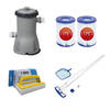 Bestway - Zwembadstofzuiger AquaClean & Filterpomp 3028 L/u & 2 Filters Type II & WAYS Scrubborstel