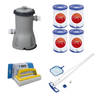 Bestway - Zwembadstofzuiger AquaClean & Filterpomp 3028 L/u & 4 Filters Type II & WAYS Scrubborstel