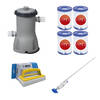 Bestway - Zwembadstofzuiger AquaReach & Filterpomp 3028 L/u & 4 Filters Type II & WAYS Scrubborstel