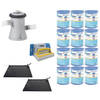 WAYS - Zwembad Onderhoud - 2x Zwembad Verwarming & Filterpomp 1250 L/u & 12 Filters Type H & WAYS Scrubborstel