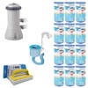 Intex Skimmer & Filterpomp 3407 L/u & 12 Filters Type A & WAYS Scrubborstel