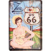 Clayre & Eef Wanddecoratie 20x30 cm Blauw Groen Metaal Route 66 Muurdecoratie Wandversiering Tekstbord