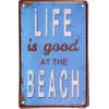 Clayre & Eef Wanddecoratie 20x30 cm Blauw Wit Metaal Life is good at the beach Muurdecoratie Wandversiering Tekstbord