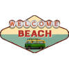 Clayre & Eef Wanddecoratie 49x27 cm Groen Rood Ijzer Welcome Beach Muurdecoratie Wandversiering Tekstbord