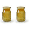 2x Stuks Bloemenvazen - amber geel/transparant glas - H20 x D12.5 cm - Vazen