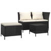 vidaXL 3-delige Loungeset met kussens poly rattan zwart