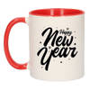 Cadeau mok rood happy new year met sterren en sneeuwvlokken 300 ml - Bekers