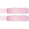 2x Roze organzalint rollen 1,5 cm x 20 meter cadeaulint verpakkingsmateriaal - Cadeaulinten