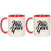 Set van 2x stuks cadeau mokken rood happy new year met sterren en sneeuwvlokken 300 ml - Bekers