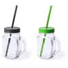 4x stuks drink potjes van glas Mason Jar zwart/groen 500 ml - Drinkbekers