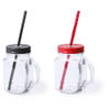 4x stuks drink potjes van glas Mason Jar zwart/rood 500 ml - Drinkbekers