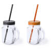 4x stuks drink potjes van glas Mason Jar zwart/oranje 500 ml - Drinkbekers