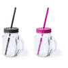 4x stuks drink potjes van glas Mason Jar zwart/roze 500 ml - Drinkbekers