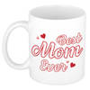 Best mom ever mok / beker wit met rode hartjes - cadeau mama - Moederdag / verjaardag - feest mokken