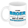 Ik ben broer wat is jouw superkracht cadeau mok / beker wit en blauw - verjaardag - feest mokken