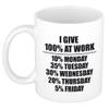 I give 100 percent at work cadeau mok / beker wit en zwart - cadeau personeel / collega - feest mokken