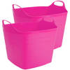 2x stuks flexibele kuip emmer/wasmand vierkant fuchsia roze 40 liter - Wasmanden