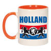 Mok/ beker wit en oranje Holland met vlag en leeuw 300 ml - feest mokken