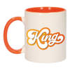 Mok/ beker wit en oranje Koningsdag King met kroontje 300 ml - feest mokken