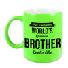 Worlds Greatest Brother cadeau mok / beker neon groen 330 ml - feest mokken