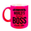 Worlds Greatest Boss cadeau mok / beker neon roze 330 ml - feest mokken