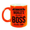 Worlds Greatest Boss cadeau mok / beker neon oranje 330 ml - feest mokken