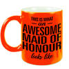 Neon oranje awesome maid of honour cadeau mok / beker voor je getuigen 330 ml - feest mokken