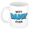 Best daddy ever cadeau koffiemok / theebeker wit met blauwe letters 300 ml - feest mokken