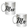 Mrs and Mr bruiloft / bruidspaar cadeau koffiemok / theebeker zilver 330 ml - feest mokken