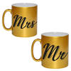 Mrs and Mr bruiloft / bruidspaar cadeau koffiemok / theebeker goud 330 ml - feest mokken