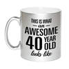 Zilveren Awesome 40 year cadeau mok / verjaardag beker 330 ml - feest mokken