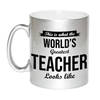 Worlds Greatest Teacher cadeau mok / beker voor juf / meester zilverglanzend 330 ml - feest mokken
